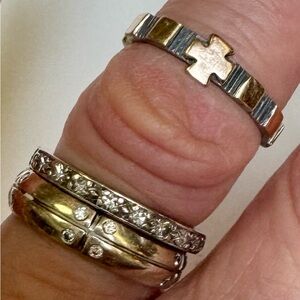 18k gold and sterling silver MARKED Two-Tone Cross AcceNT stacking ring band